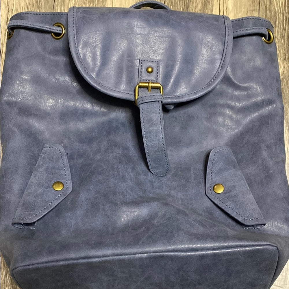 Stylish Denim Blue Vinyl Back Pack Tote
